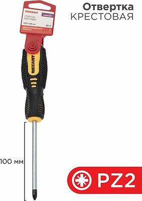 REXANT 12-6415 Отвертка крестовая PZ2х100мм, двухкомпонентная рукоятка REXANT