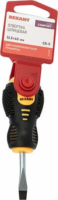 REXANT 12-6435 Отвертка шлицевая SL5х40мм, двухкомпонентная рукоятка REXANT