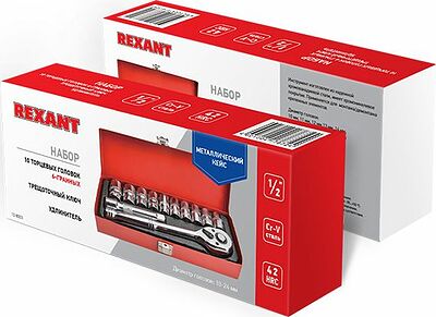 REXANT 12-8301 Набор торцевых головок 1/2, головки 10-24 мм, с трещоточным ключом, 12 предметов REXANT