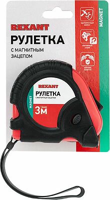 REXANT 12-9012 Рулетка измерительная Профи прорезиненный корпус, магнитная, 3м х 16мм REXANT