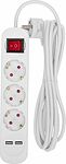 REXANT 13-4016 Удлинитель STANDARD 3 гнезда, 3м, 3х1,0мм², с/з, с выключателем, 2 USB, белый REXANT