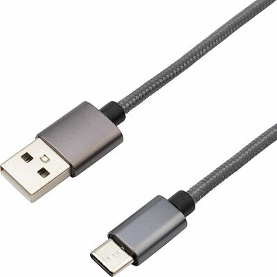 REXANT 18-1896 Кабель USB-A – Type-C, 3A, 1м, в темно-серой нейлоновой оплетке REXANT