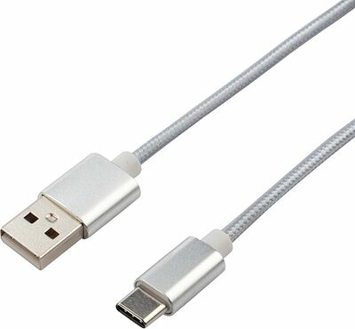 REXANT 18-1899 Кабель USB-A – Type-C, 2,1A, 1м, в серебрянной нейлоновой оплетке REXANT