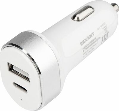 REXANT 18-2227 Автозарядка в прикуриватель REXANT АЗУ USB-A+USB-C, 3.1 A белая