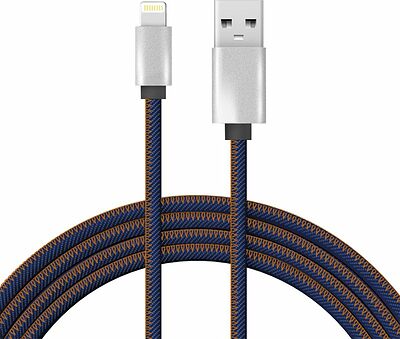 REXANT 18-4248 Кабель USB-A – Lightning, 2,4A, 1м, в нейлоновой оплетке (джинсовая ткань) REXANT