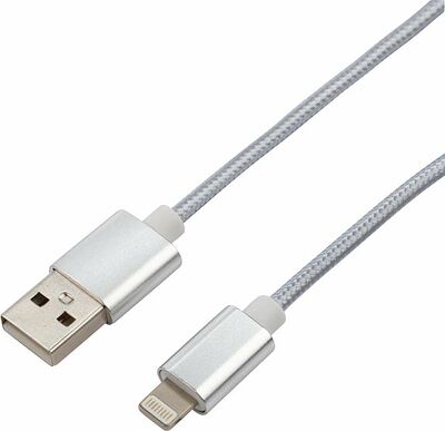 REXANT 18-7051 Кабель USB-A – Lightning, 2,4А, 1м, в серебристой нейлоновой оплетке REXANT