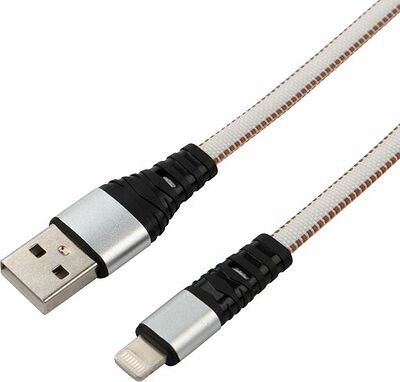 REXANT 18-7056 Кабель USB-A – Lightning, 2,4A, 1м, в белой нейлоновой оплетке, плоский REXANT