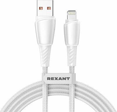 REXANT 18-7061 Кабель USB-A – Lightning, 2,4А, 1м, в белой нейлоновой оплетке REXANT