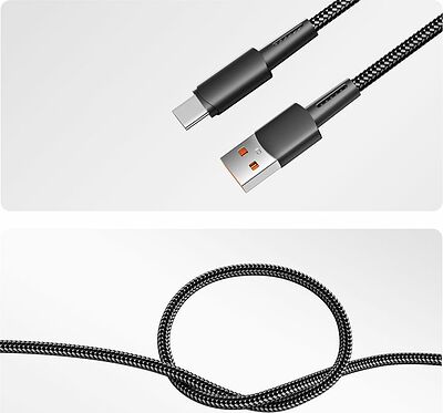 REXANT 18-7063 Кабель USB-A – Type-C, 6А, 120Вт, 1м, в черной нейлоновой оплетке REXANT