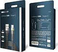 REXANT 18-7065 Кабель USB-A – Type-C, 3А, 18Вт, 1м, в черной нейлоновой оплетке, с LED подсветкой REXANT