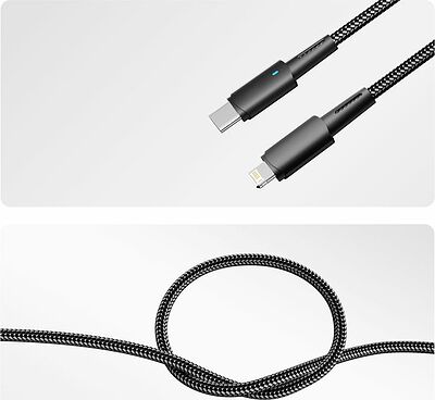 REXANT 18-7069 Кабель Type-C – Lightning, 3А, 1м, в черной нейлоновой оплетке, со световой индикацией REXANT