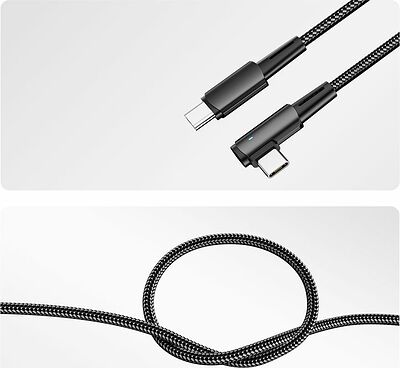 REXANT 18-7070 Кабель Type-C – Type-C, 5А, 100Вт, 1м, в черной нейлоновой оплетке, с угловым штекером и световой индикацией REXANT