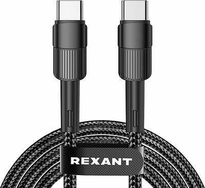 REXANT 18-7071 Кабель Type-C – Type-C, 3A, 60Вт, 1м, в черной нейлоновой оплетке REXANT