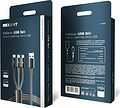 REXANT 18-7075 Кабель USB 3в1 Type-С (6A), Lightning (2,4A), micro USB (3A) 1,2м, в черной оплетке REXANT