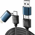 REXANT 18-7094 Кабель 4в1 USB-A, Type-C, Type-C, Lightning 65Вт, 1м, в черной нейлоновой оплетке REXANT
