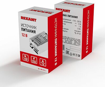 REXANT 200-012-1 Источник питания 110-250 V AC/12 V DC 1 A 12 W с разъемами под винт, без влагозащиты (IP20)