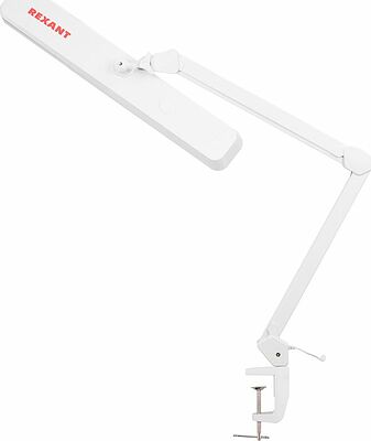 REXANT 31-0410 Лампа настольная бестеневая, струбцина, ECO light, 324 SMD LED, диммер, теплый/холодный свет, белая REXANT
