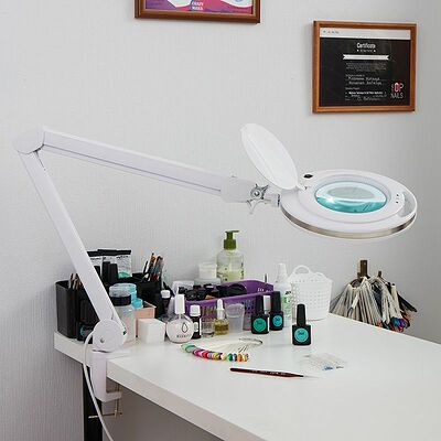 REXANT 31-0531 Лупа на струбцине круглая 3D с подсветкой 60 SMD LED, сенсорный регулятор яркости, ø127мм, белая REXANT