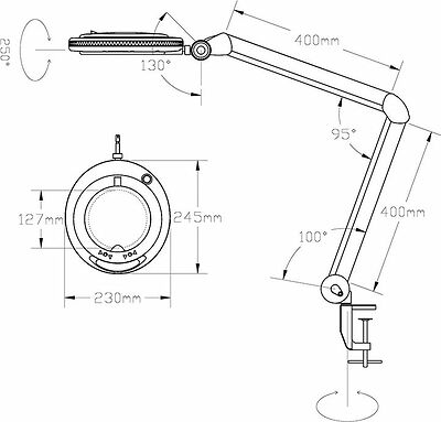 REXANT 31-0531 Лупа на струбцине круглая 3D с подсветкой 60 SMD LED, сенсорный регулятор яркости, ø127мм, белая REXANT