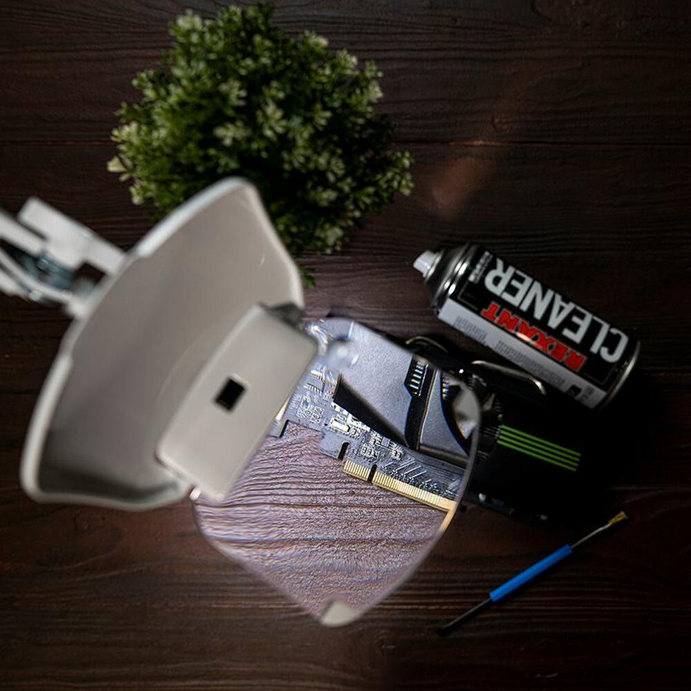 REXANT 31-0565 Лупа на струбцине квадратная 3D+20D с подсветкой 6LED, серия EXPERT, белая REXANT