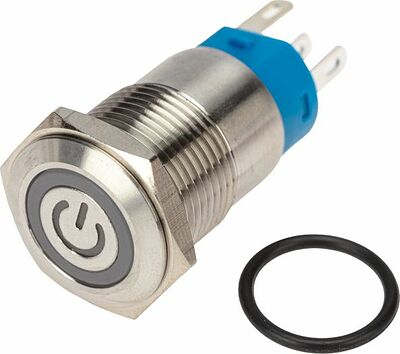 REXANT 36-3243 Кнопка антивандальная Ø16 250В Б/Фикс (5с) OFF-(ON) / ON-(OFF) плоская подсв/красная POWER (A-16-F5) REXANT