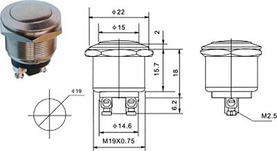 REXANT 36-3411 Кнопка антивандальная Ø19 Б/Фикс (2с винт) OFF-(ON) плоская (PBS-28В-2) REXANT