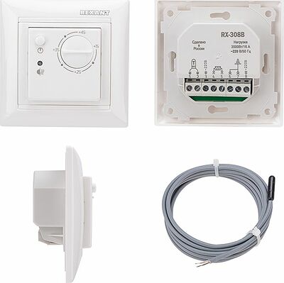 REXANT 51-0562 Терморегулятор механический RX-308B, совместим с Legrand серии Valena, белый REXANT
