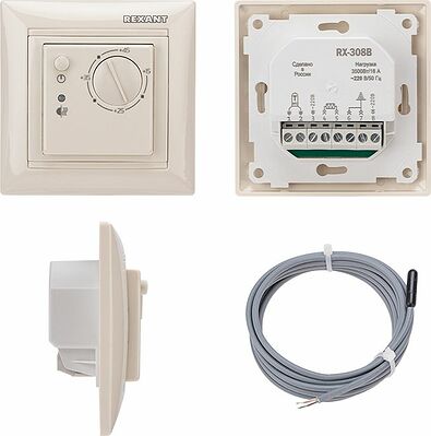 REXANT 51-0563 Терморегулятор механический RX-308B, совместим с Legrand серии Valena, бежевый REXANT