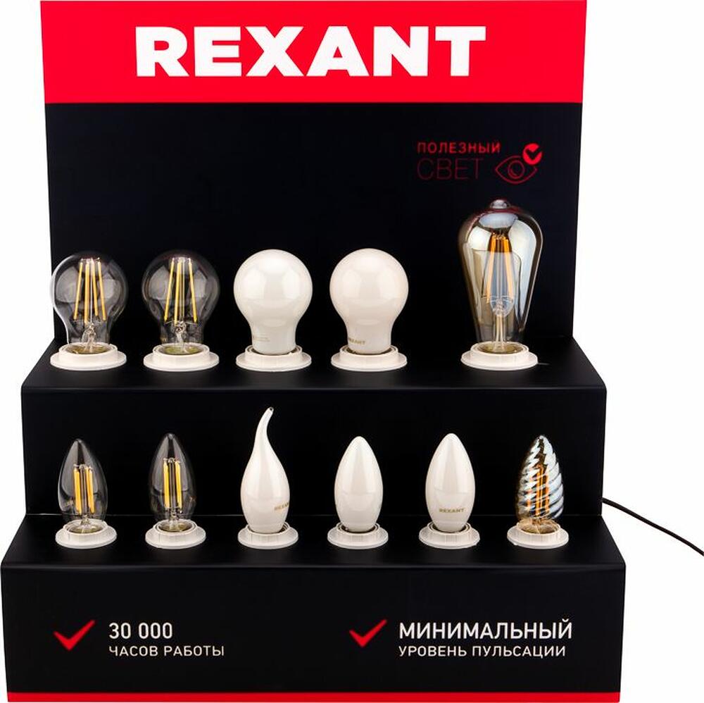 REXANT 604-802 Демо-тестер акриловый для ФИЛАМЕНТА, AC 220V, со шнуром питания 1,2м, с выключателем на корпусе, цоколи E14 E27 REXANT