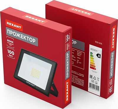 REXANT 605-005 Прожектор светодиодный СДО 100Вт 8000Лм 6500К холодный свет, черный корпус REXANT