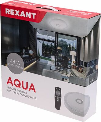 REXANT 650-1019 Светильник настенно-потолочный Aqua LED 48 Вт 2700-6500 К управления с пульта и выключателя, диммирование, встроенный ночник L REXANT