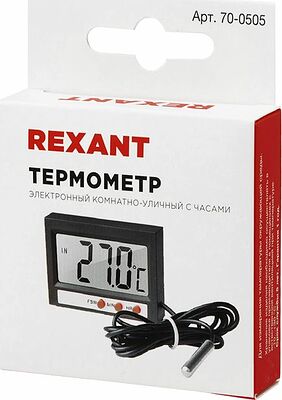 REXANT 70-0505 Термометр электронный комнатно-уличный с часами REXANT