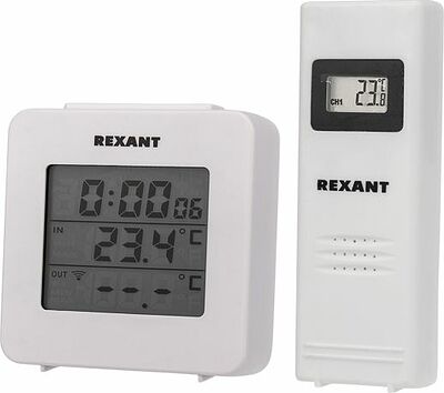 REXANT 70-0592 Термометр электронный с часами и беспроводным выносным датчиком REXANT