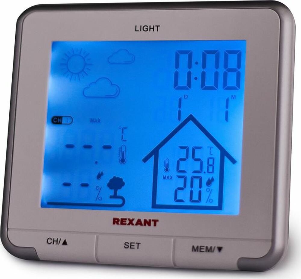 REXANT 70-0597 Метеостанция S637B с ЖК-экраном и беспроводным датчиком REXANT