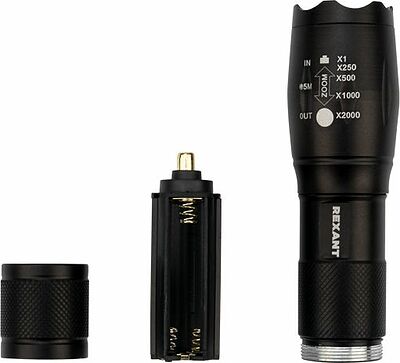 REXANT 75-718 Фонарь универсальный, пятирежимный, в алюминиевом корпусе, сверхъяркий, с регулируемым фокусом REXANT
