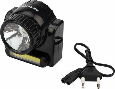 REXANT 75-719 Фонарь налобный, двухрежимный, поворотный, с евровилкой, зарядка от сети 220В REXANT