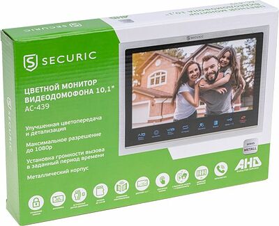 SECURIC 45-0439 Цветной монитор видеодомофона 10,1 quot; формата AHD(1080P), с сенсорным управлением, детектором движения, функцией фото- и видеозаписи (модель AC-439)