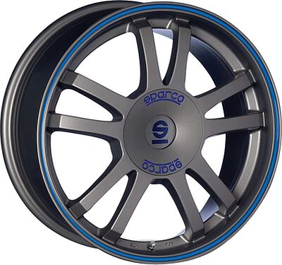 Sparco Rally 7x16 5x112 ET 48 Dia 75 MATT SILVER TECH BLUE LIP