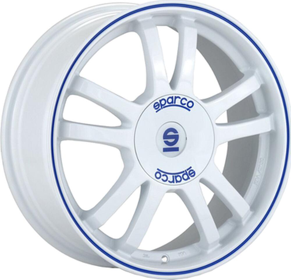 Sparco Rally 7x16 4x108 ET 25 Dia 75 WHITE + BLUE LIP